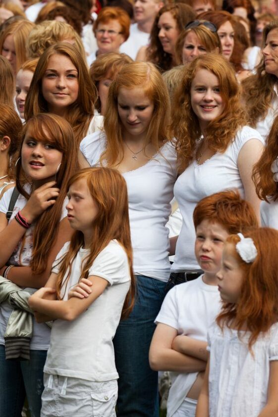 Why redheads need sun blocking clothing will help you with guidelines for protecting your skin.  This picture of red heads was taken in The Netherlands in 2010